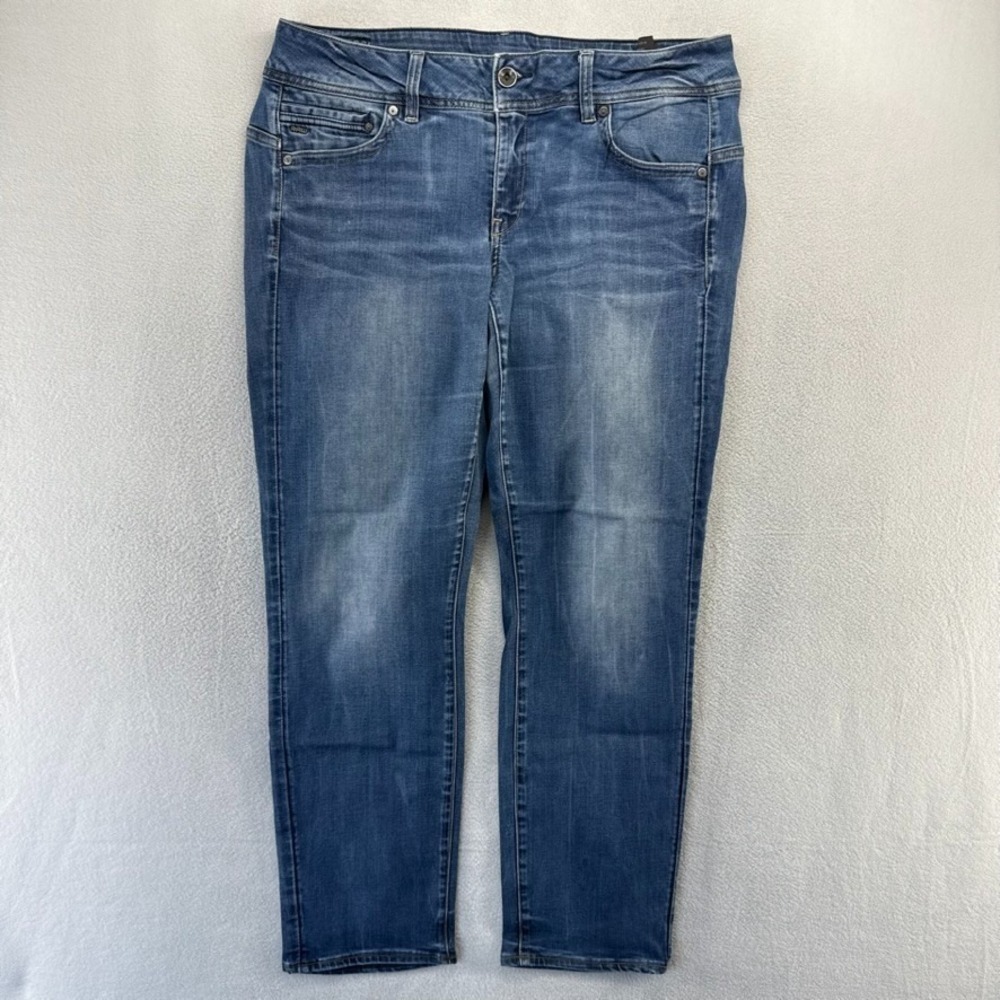 G Star Raw Jeans Women's 36x30 Blue Midge Mid Straight Dark Whisker Faded y2k